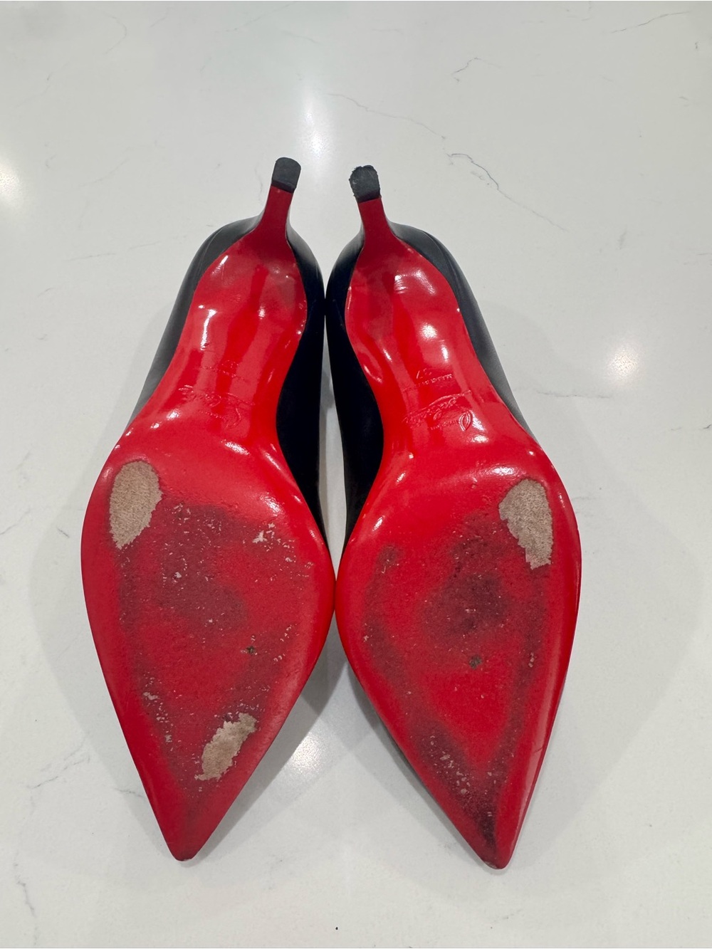 Christian Louboutin Black Leather Pointed Toe Pumps - Picture 3 of 4